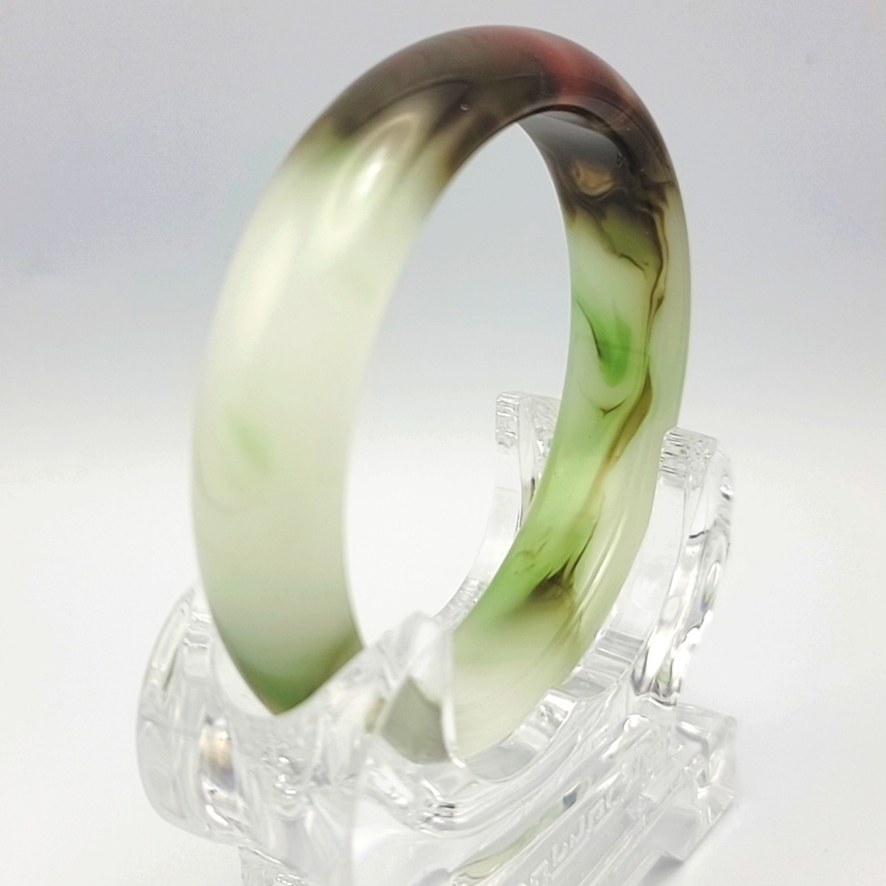 VTG Inspired Abstract Jade Bangle Chicken Blood Red & Golden Silk Glass Bracelet